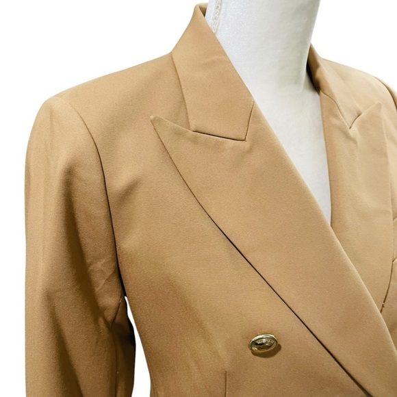 Michael Kors NWT Size 2 Double Breasted Peak Lapel Blazer Jacket Dark Camel - Picture 10 of 14